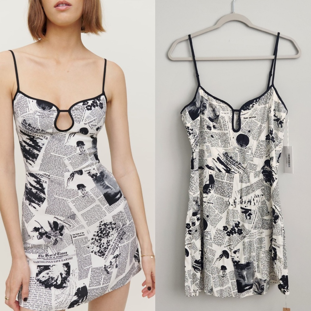 NWT Reformation Joni Dress in Climate Newsprint - Size 10
